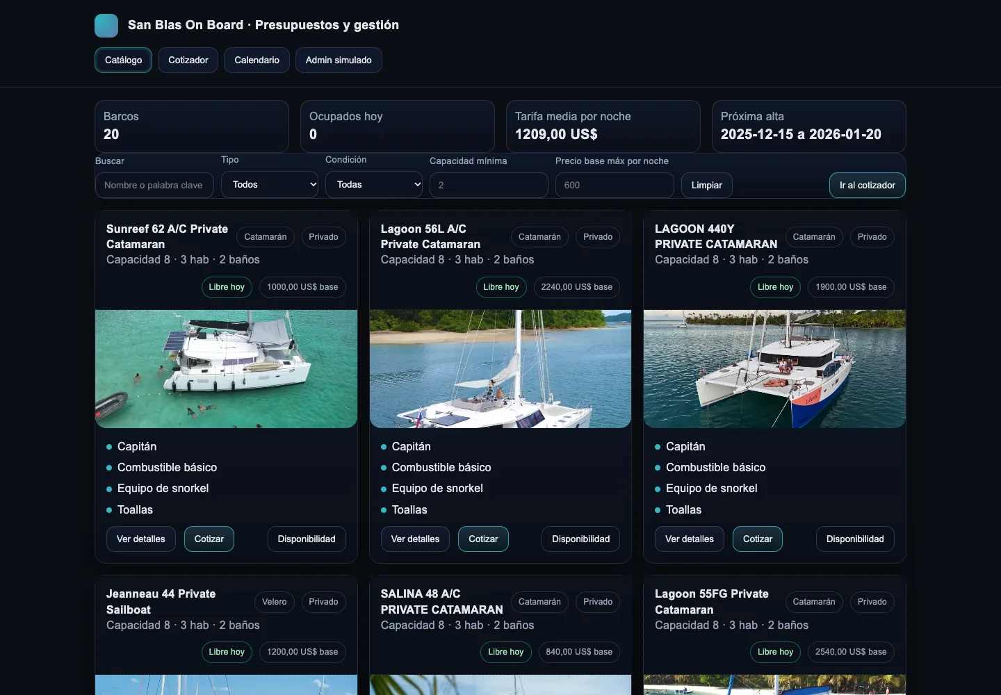 San Blas On Board · Web app