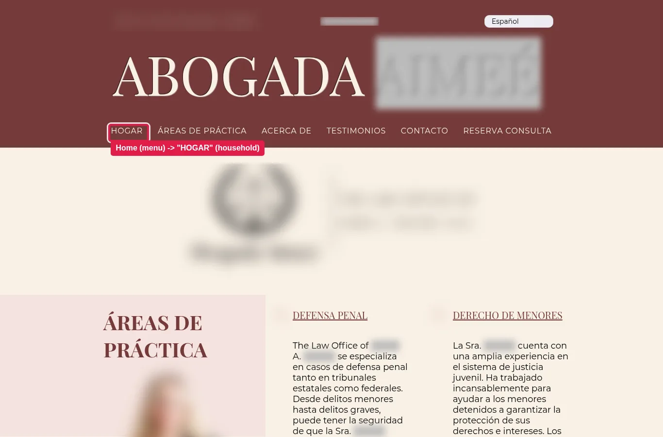 The menu's “Home” link became “HOGAR”, the word for a household, not a homepage.